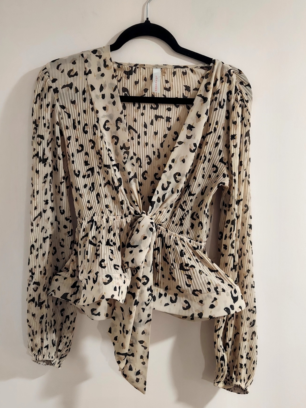 Tie-Front Leopard Print Blouse in Cream and Black
